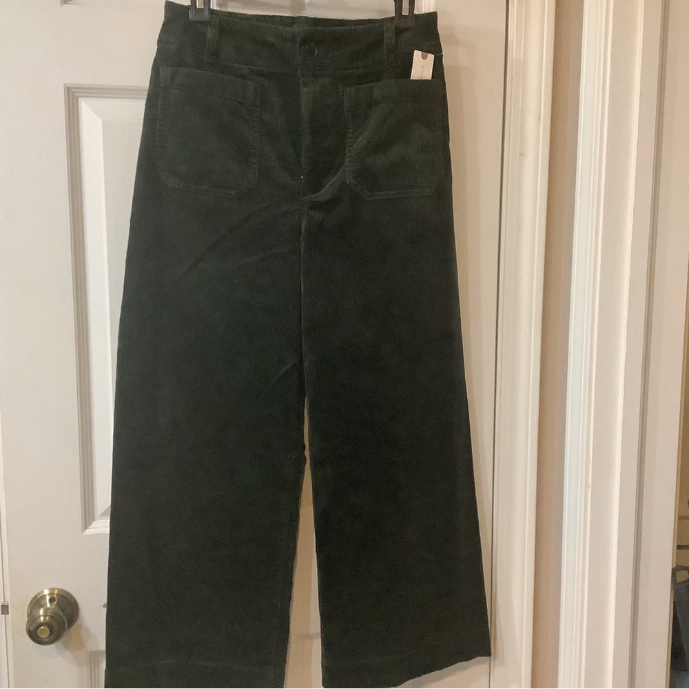 Anthropologie x Maeve The Colette Cropped Wide-Leg Corduroy Pants Green Size 28